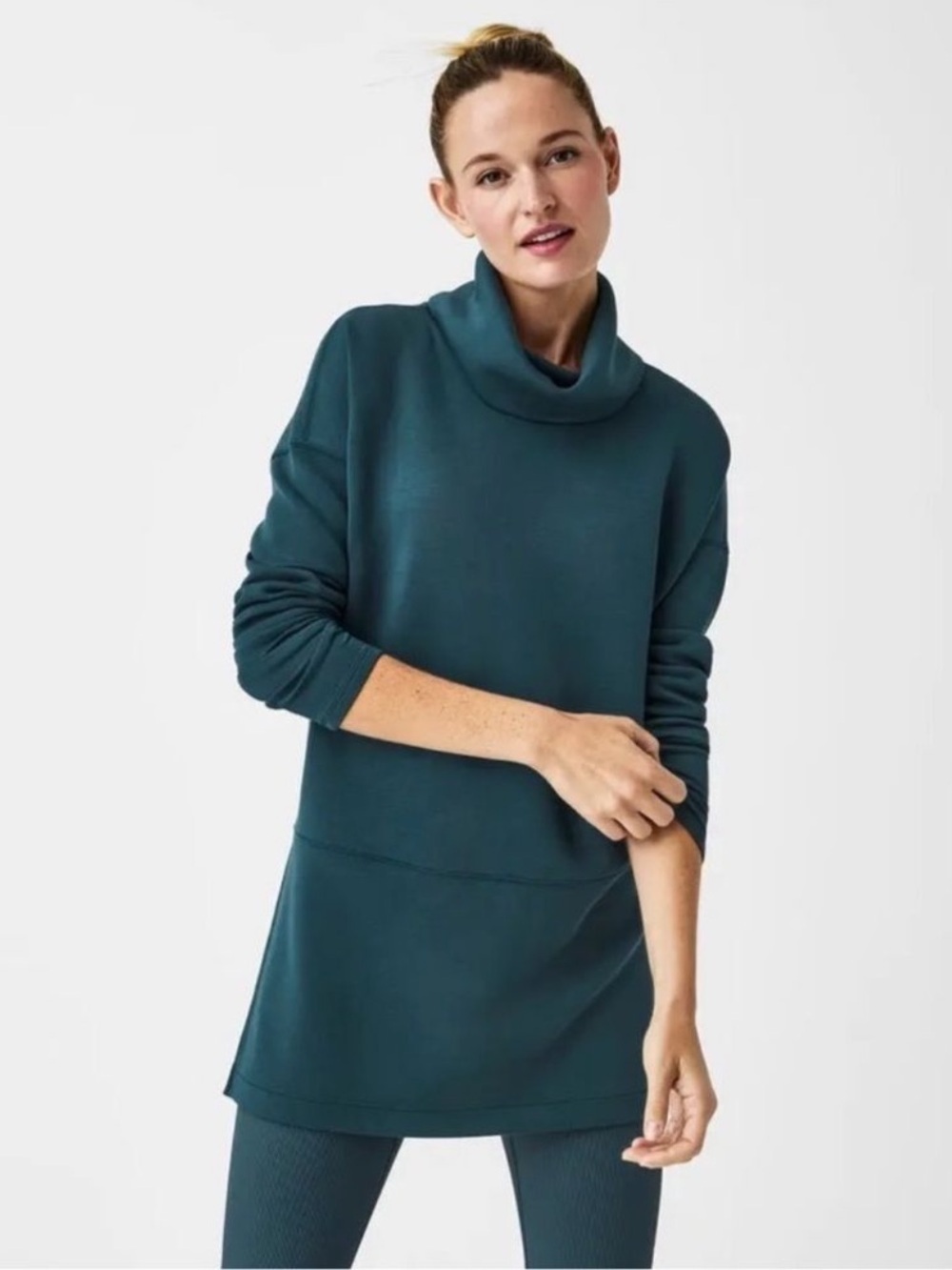 SPANX AirEssentials Oversized Mock Neck Tunic Top Emerald Gren Size Large